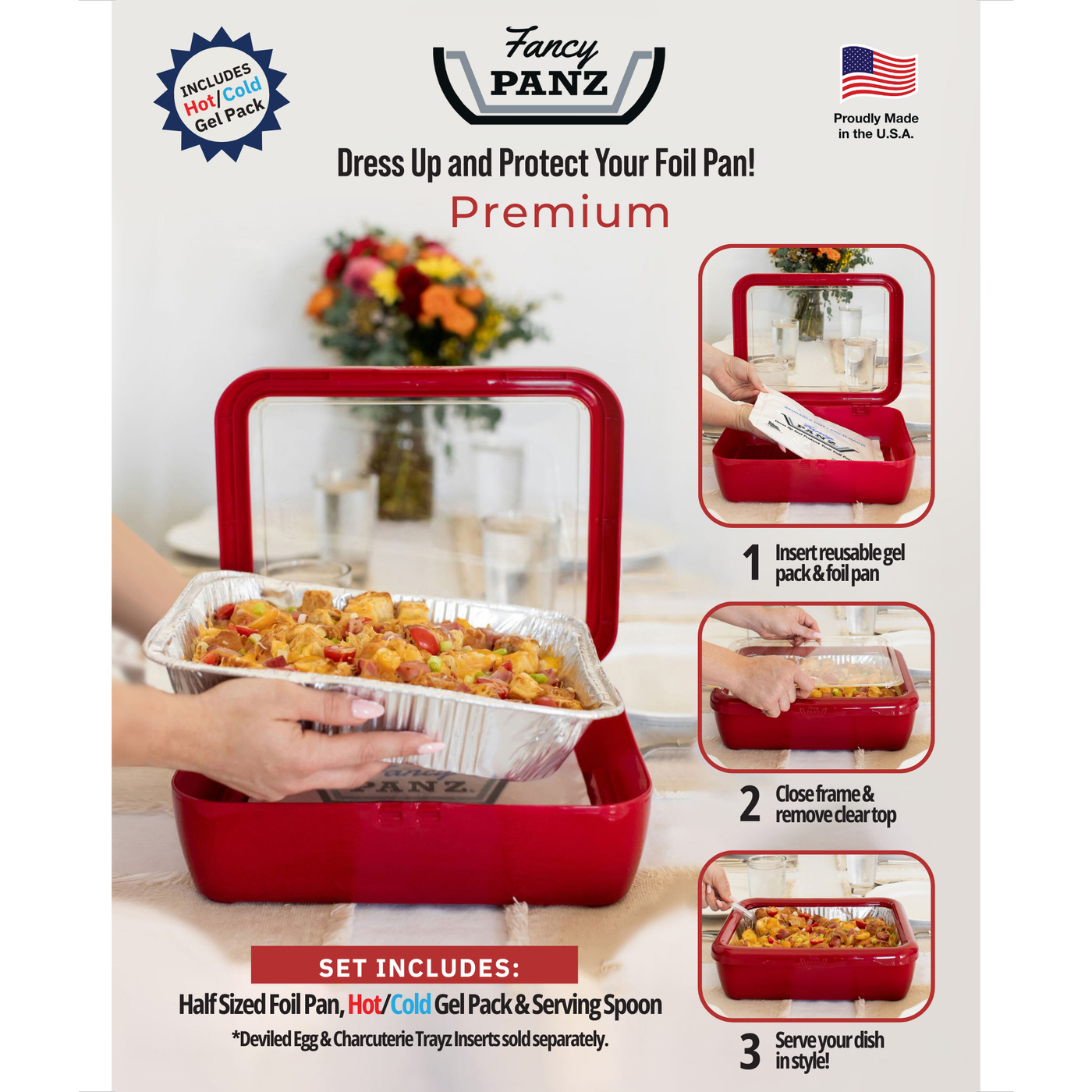 Premium Set - Pan Frame w/ Lid & Hot or Cold Gel Pack - Red