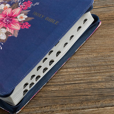 Floral Blue Faux Leather King James Version Deluxe Gift Bible